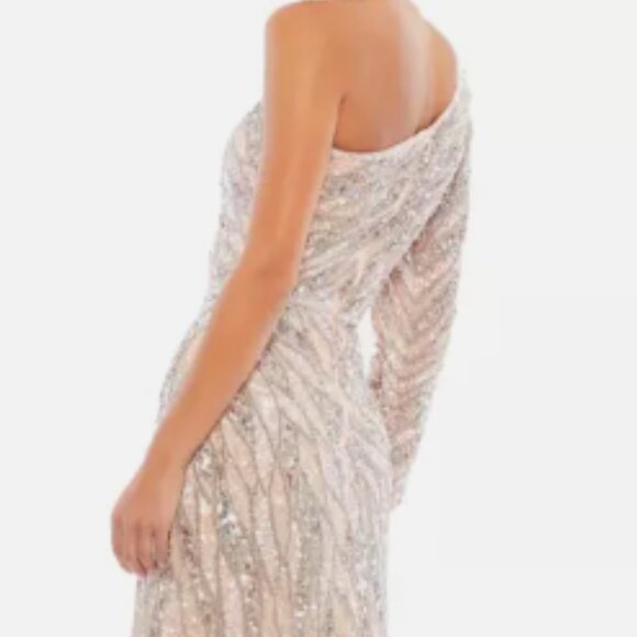 MAC DUGGAL 4982 EMBELLISHED ONE SLEEVE W/ SEQUIN BELT ROSE GOLD GOWN sz 8 - Picture 4 of 6